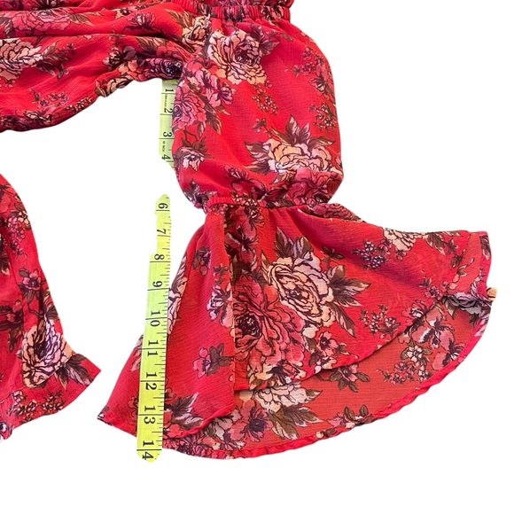American Eagle Outfitters Red Floral Off Shoulder Roper (XXS) - Picture 9 of 12